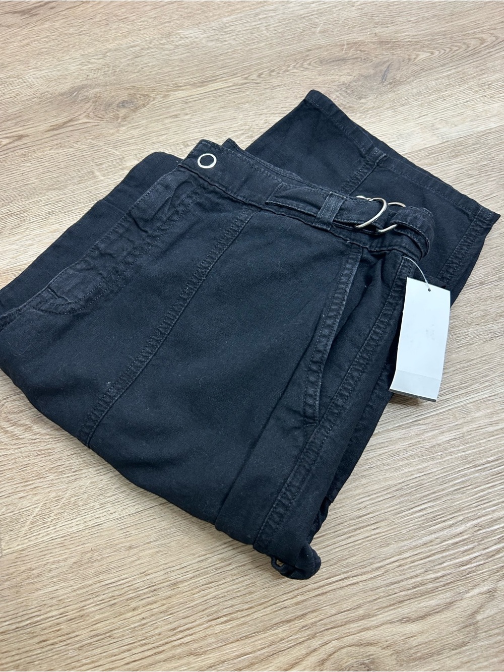 NWT AG Cotton Linen The Noten Black Carpenter High Rise Straight Leg Ankle Pant